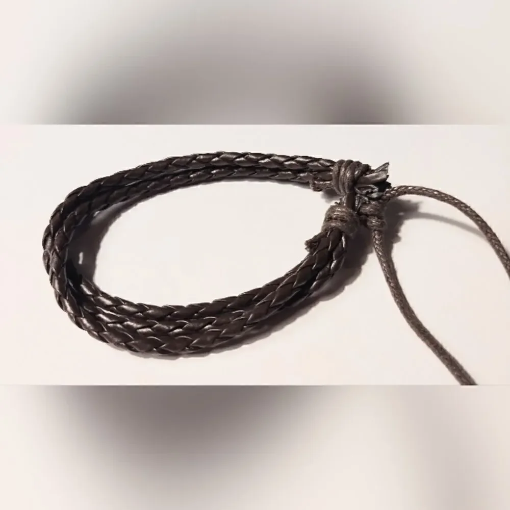 Men's leather bracelet layered braided brown new d79